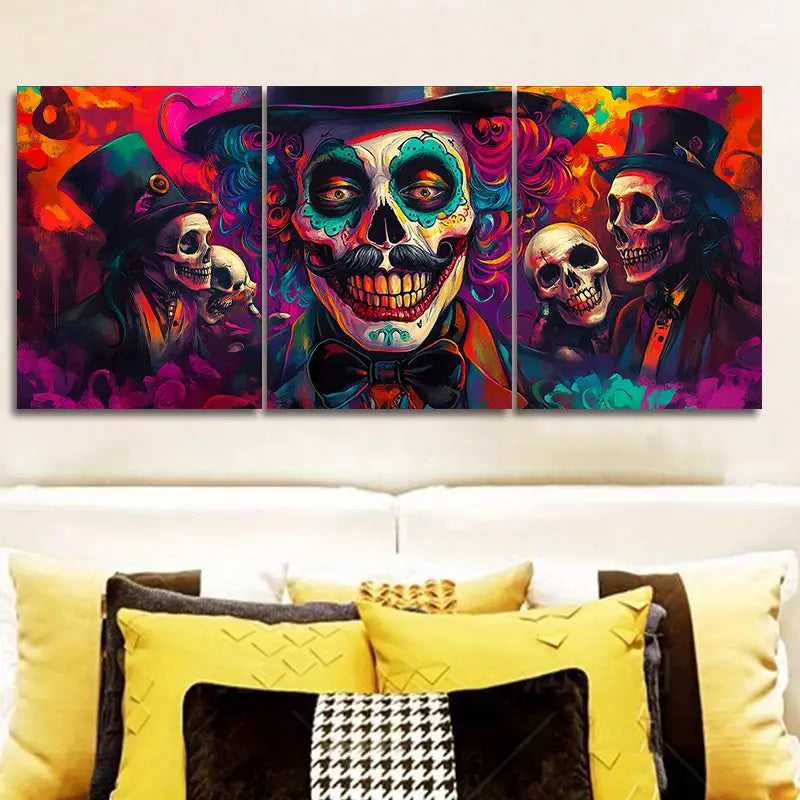 3pcs Skeleton magician Metal Print Ready to Hang Art