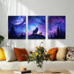 3pcs Mystical Night Sky, Howling Wolves & Starry Metal Print Ready to Hang Art