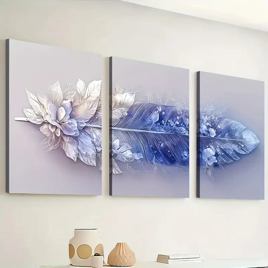 3pcs Minimalist Modern Fashion Feather Abstract Art  Rich Wall Art Set Canvas Framed 40x60cm - High Quality Print 100% Australian Made Wall Canvas Ready to Hang
