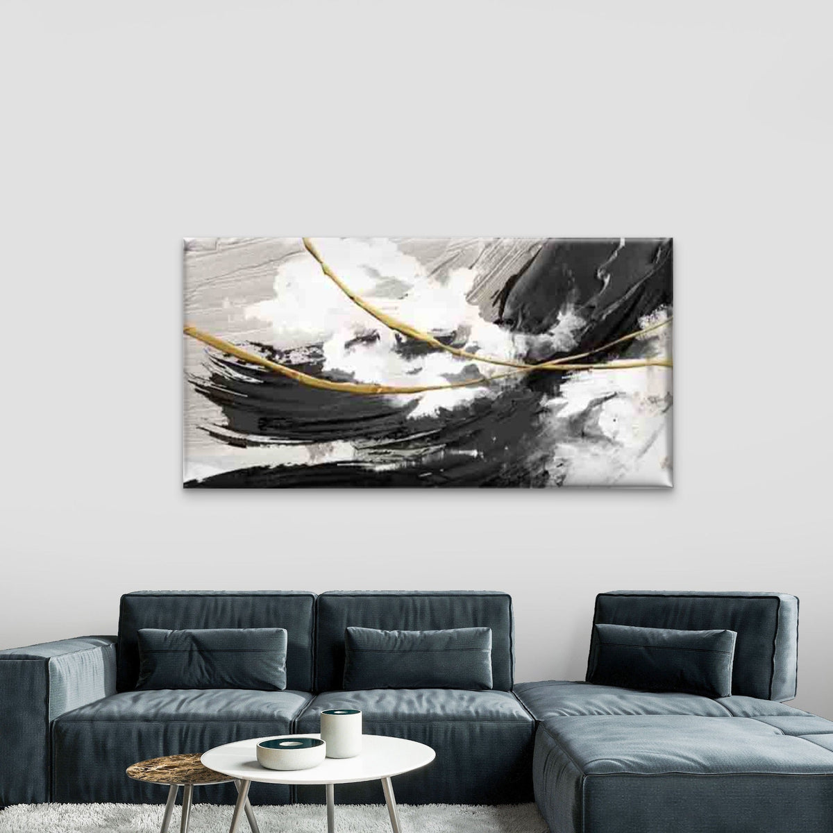 Black, White, And Golden Colors Wall Art Canvas Office Home Room Framed 120x60cm