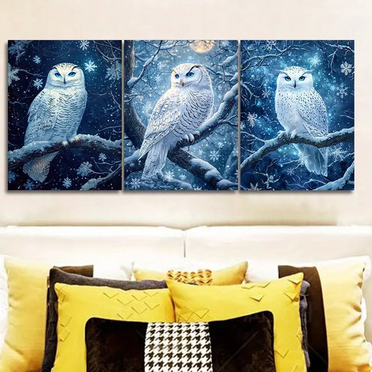 3pcs Owl Glow Design Metal Print Ready to Hang Art