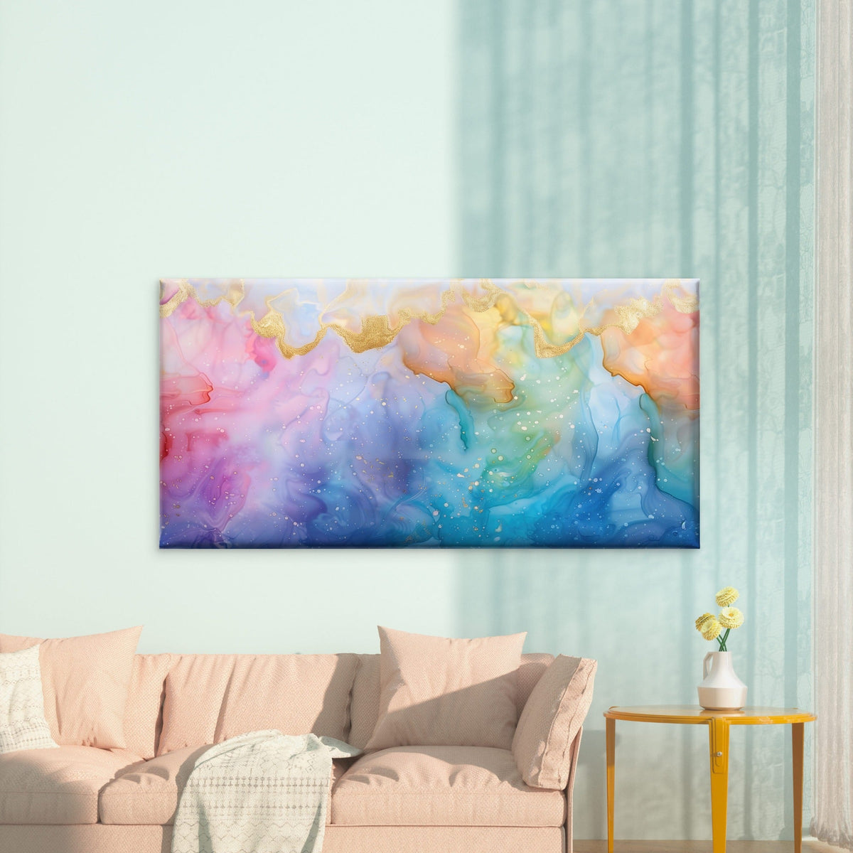 Golden Horizons In Pastel Wall Art Canvas Office Home Room Framed 120x60cm
