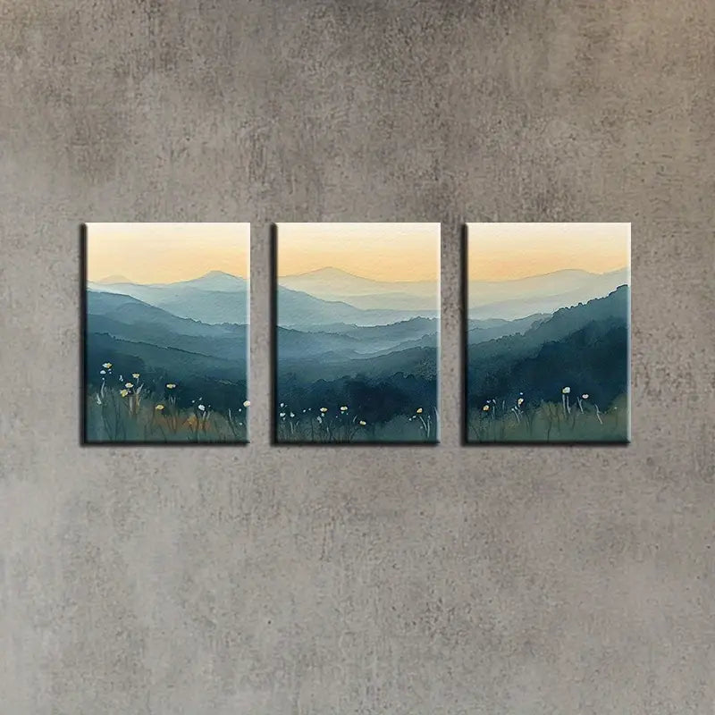 3pcs Vibrant Mountain Sunset Scenery with Wildflowers Metal Print Ready to Hang Art