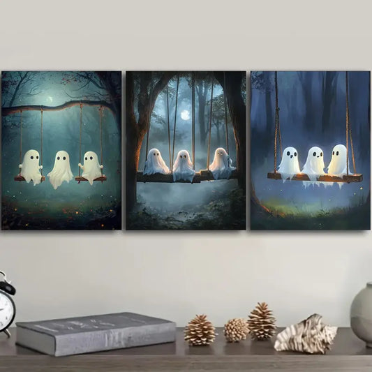 3pcs Three Cute Little Ghosts for Home Metal Print Ready to Hang Art