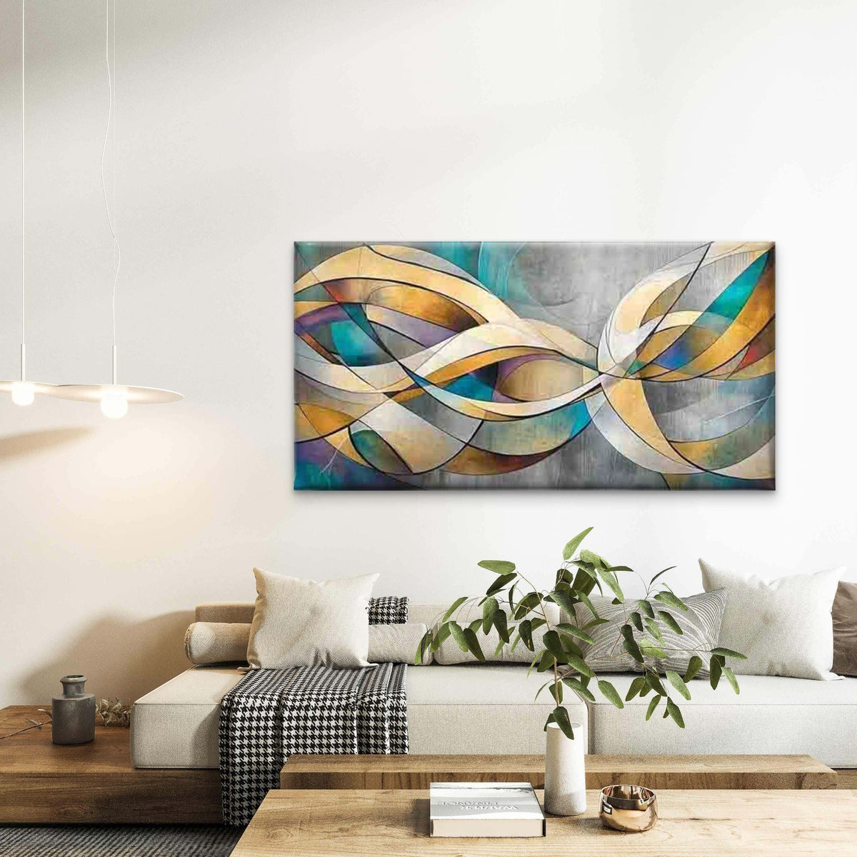 Abstract Curved Lines And Shape Wall Art Canvas Office Home Room Framed 120x60cm