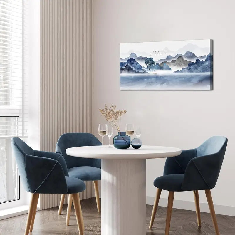 Black & Blue Mountain Lake Wall Art canvas office home room framed 120x60cm