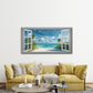 Beach View Through Open Window Wall Art Canvas Office Home Room Framed 120x60cm