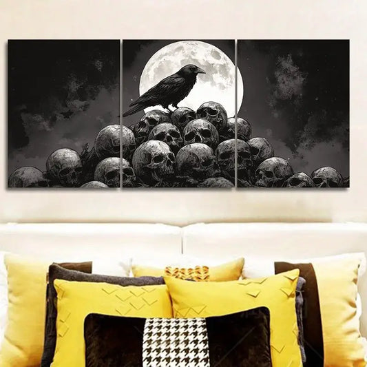 3pcs The Crow on the Skull Metal Print Ready to Hang Art