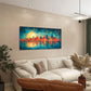 Blue Red Cityscape Radiant Golden Moon Wall Art canvas office home room framed 120x60cm