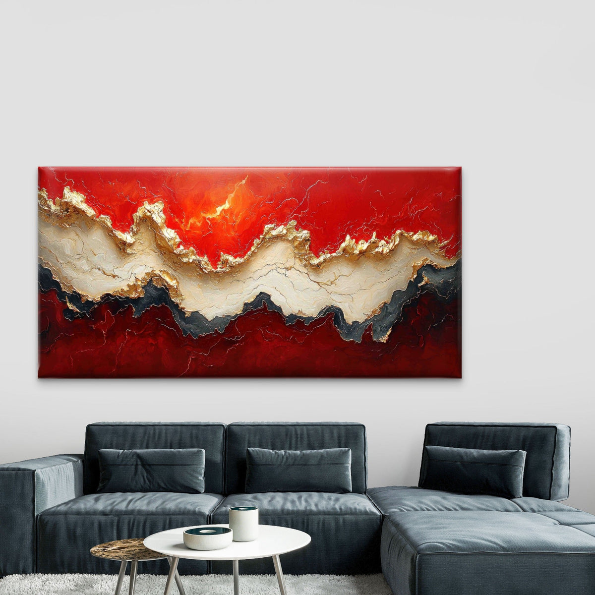 Red Gold Abstract Wall Art Canvas Office Home Room Framed 80x45cm