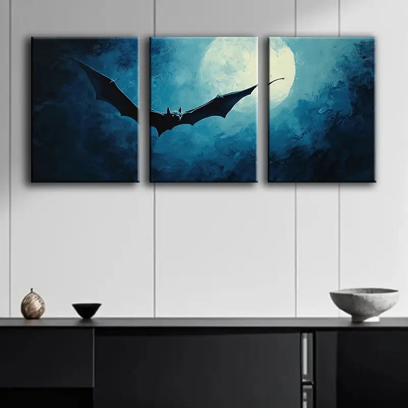 3pcs Bats fly in the Moonlight Metal Print Ready to Hang Art
