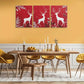 3pcs White Deer & Holly Leaves on Red Design Metal Print Ready to Hang Art