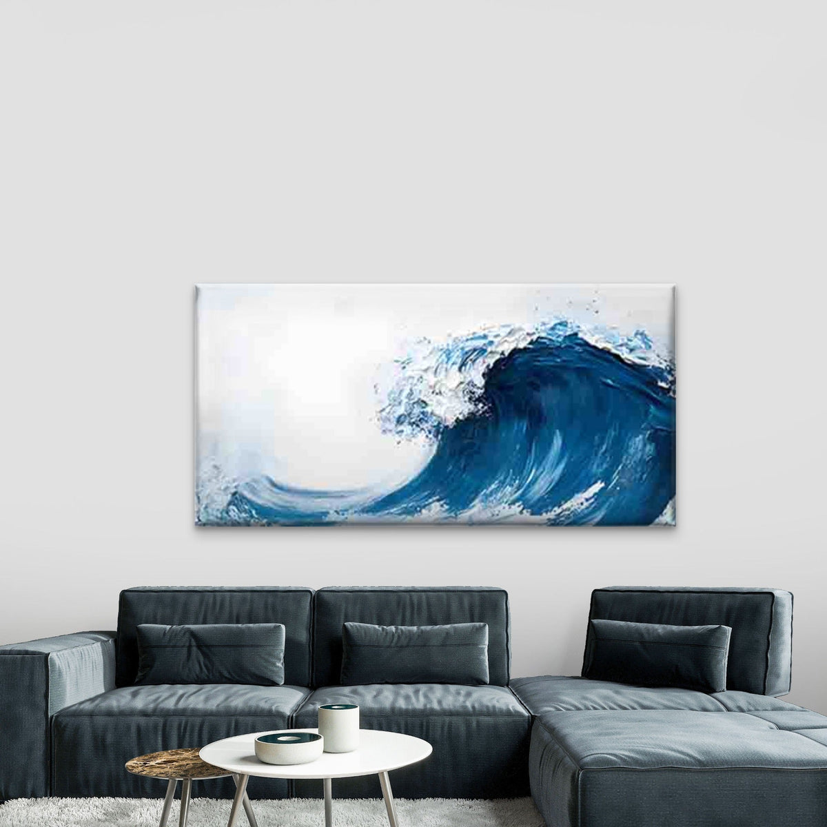 Dynamic Blue Wave Pattern Wall Art Canvas Office Home Room Framed 80x45cm