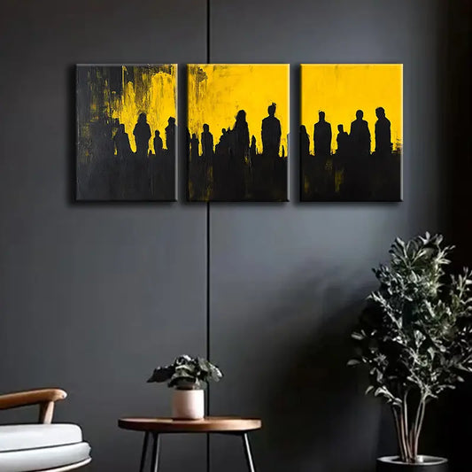 3pcs Black and yellow silhouettes Metal Print Ready to Hang Art