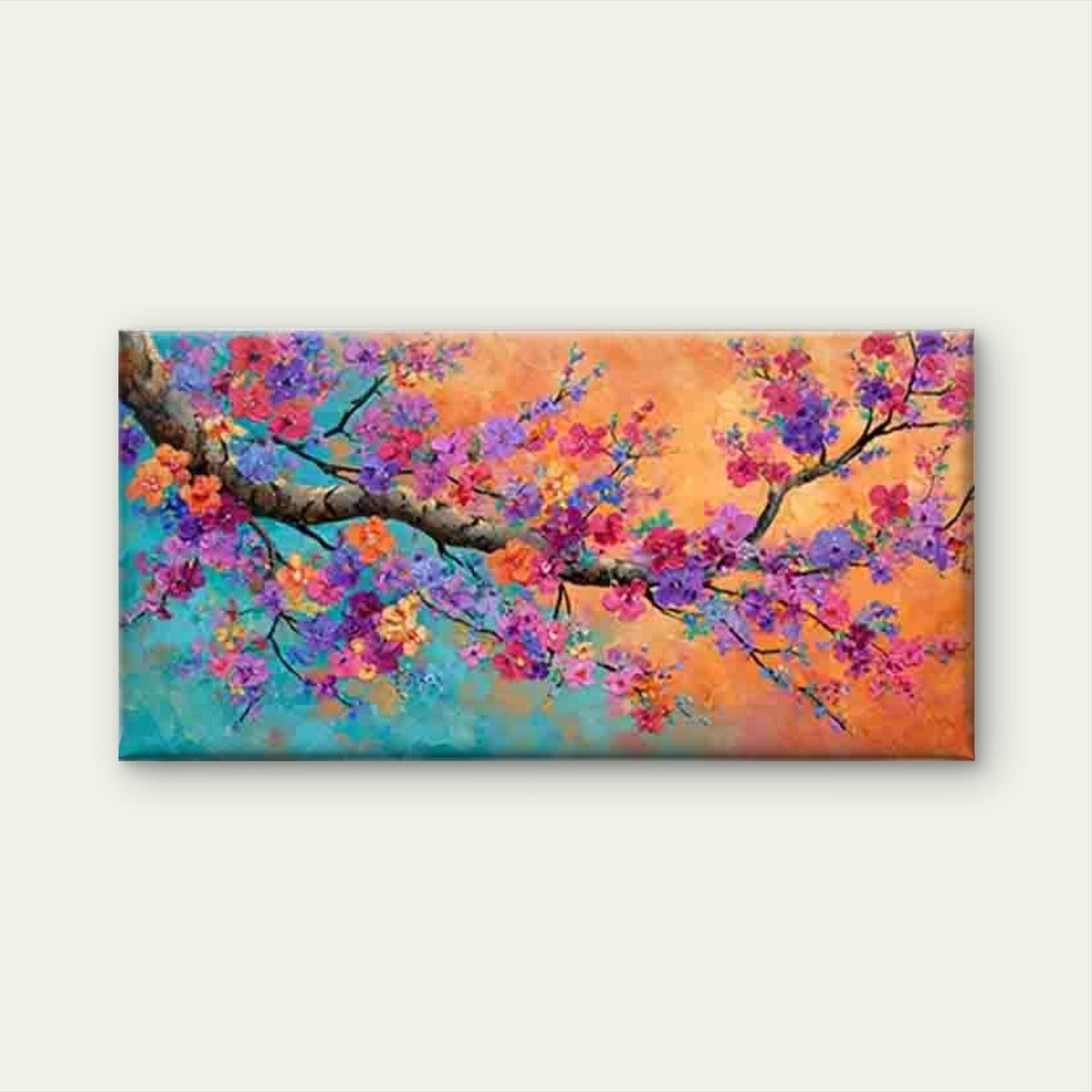 Vibrant Flower Branch Wall Art Canvas Office Home Room Framed 80x45cm