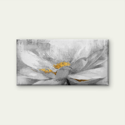 Abstract White Lotus Gold Flower Wall Art Canvas Office Home Framed 80x45cm