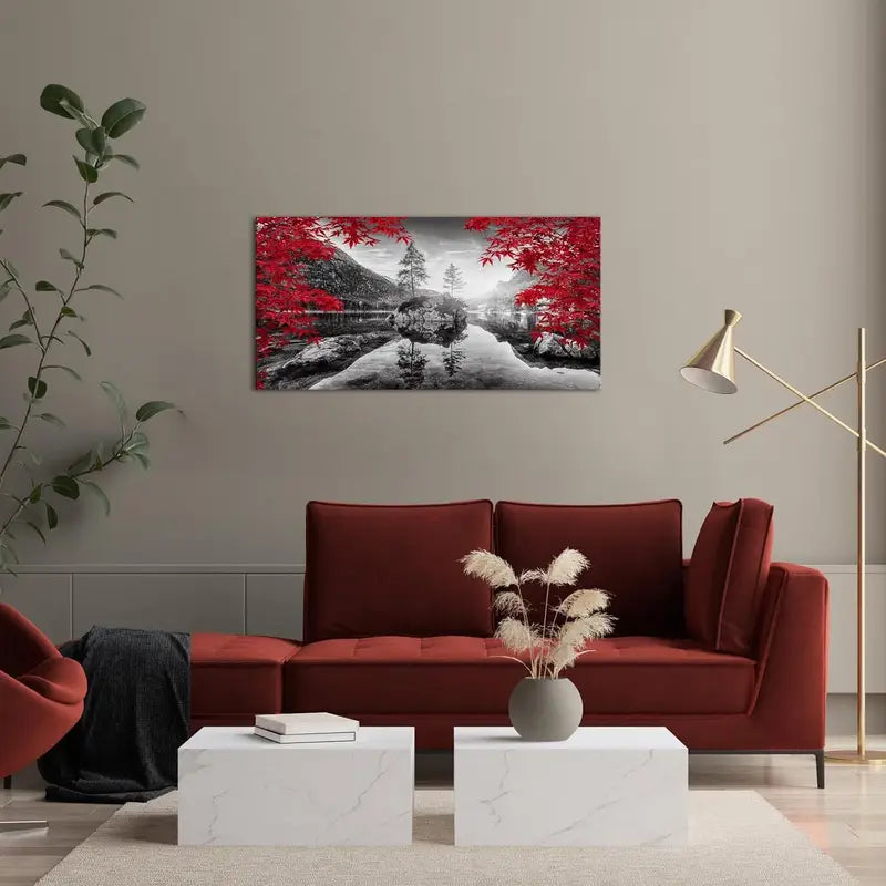 Autumn Forest Black White & Red Wall Art canvas office home room framed 120x60cm