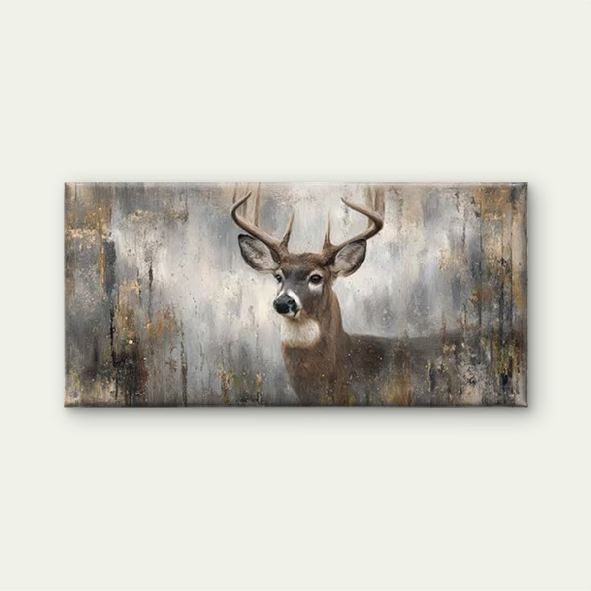 Rustic Deer with Antlers, Modern Farmhouse Decor Wall Art Canvas Office Home Room Framed 80x45cm