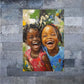 Heart Warming Scene, Happy African Youngsters Laughing Canvas Art Print 100% Australian Made 40x60cm Stretched Canvas Ready to Hang