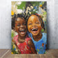 Heart Warming Scene, Happy African Youngsters Laughing Canvas Art Print 100% Australian Made 40x60cm Stretched Canvas Ready to Hang