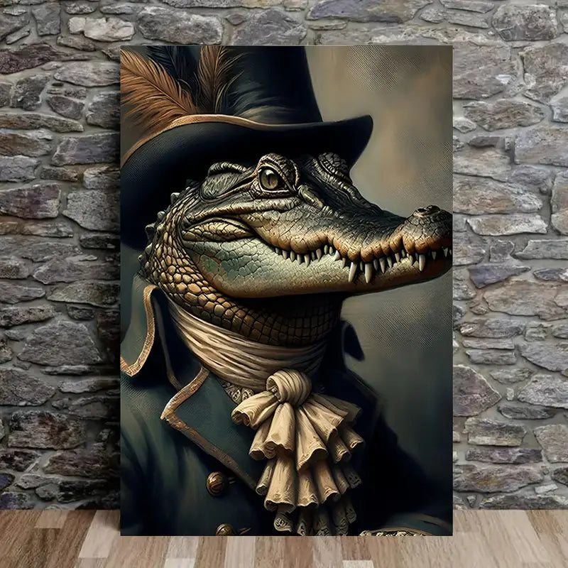 Chic Vintage Crocodile Gentleman Canvas Art Print 100% Australian Made 40x60cm Stretched Canvas Ready to Hang