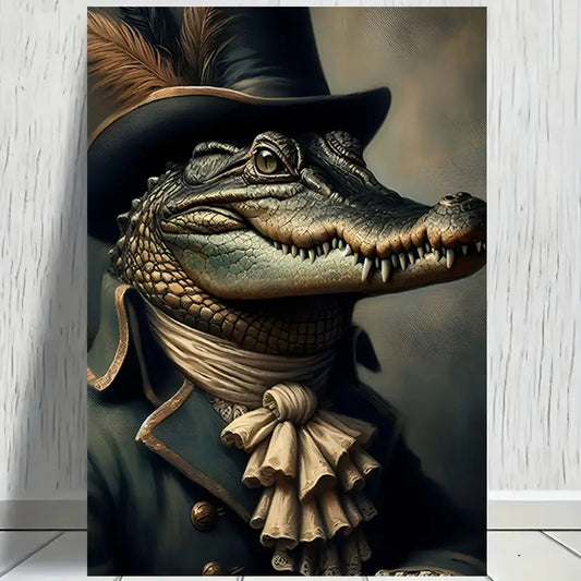 Chic Vintage Crocodile Gentleman Canvas Art Print 100% Australian Made 40x60cm Stretched Canvas Ready to Hang