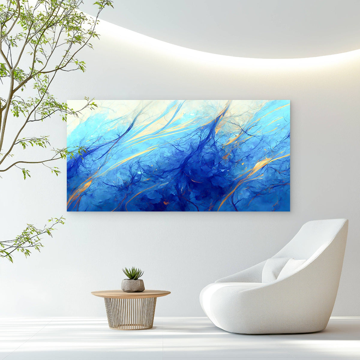 Deep Ocean Blue Energy Color Wall Art Canvas Office Home Room Framed 80x45cm