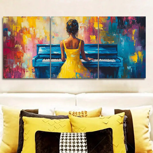 3pcs Piano Player Girl Metal Print Ready to Hang Art