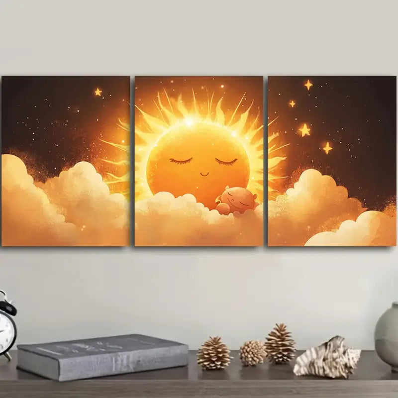 3pcs Whimsical Sun Metal Print Ready to Hang Art