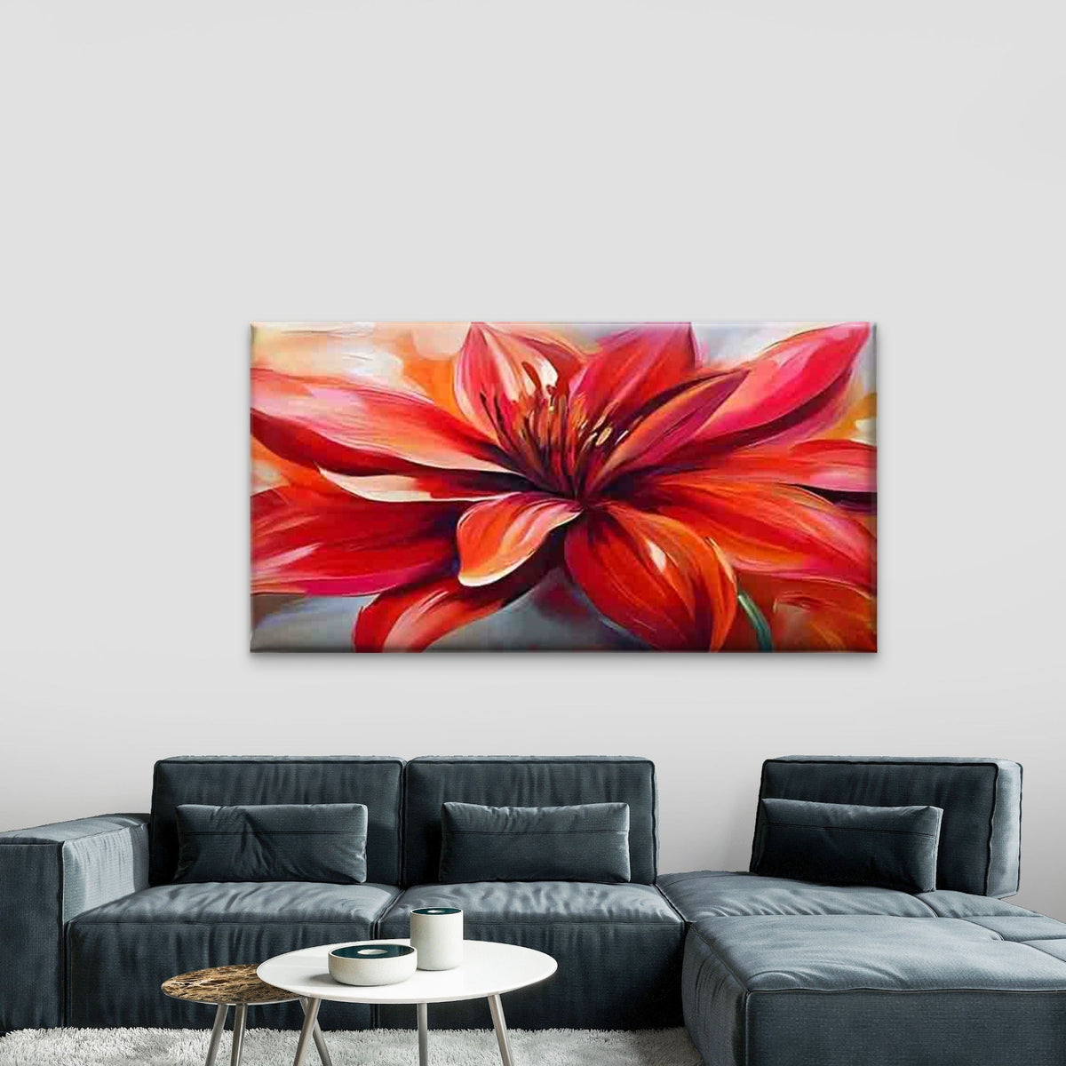 Red Floral Minimalist Nordic Wall Art Canvas Office Home Room Framed 120x60cm