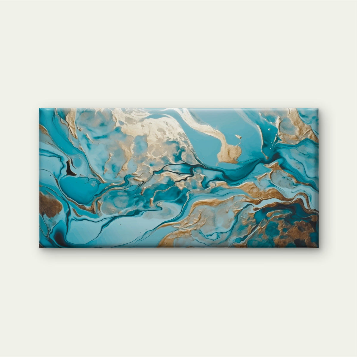 Aqua Gold Watercolor Effect Luxury Wall Art Canvas Office Home Framed 80x45cm