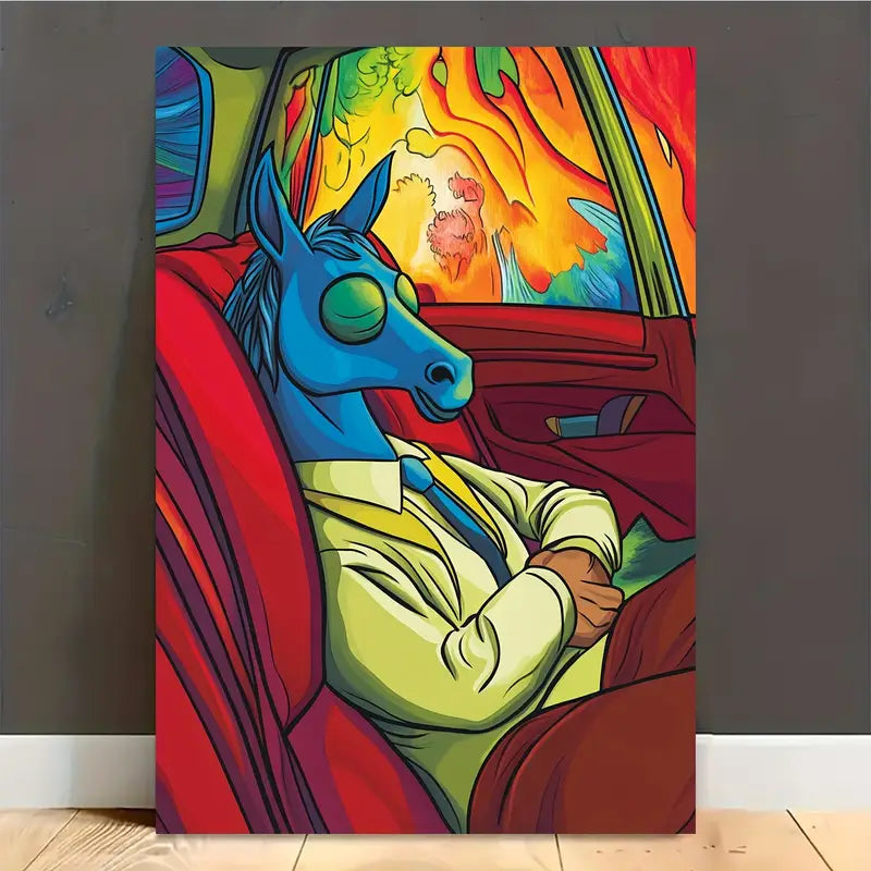 Horse Nap In Car Abstract Design Print 100% Australian Made 40x60cm Stretched Canvas Ready to Hang