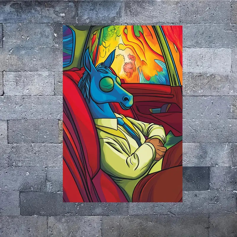 Horse Nap In Car Abstract Design Print 100% Australian Made 40x60cm Stretched Canvas Ready to Hang