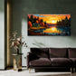 Sunset Lake Cabin Scenic Woodland Horizon Wall Art Canvas Office Home Framed 120x60cm