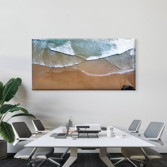 Sea Waves Breaking Sandy Beach Wall Art Canvas Office Home Room Framed 80x45cm
