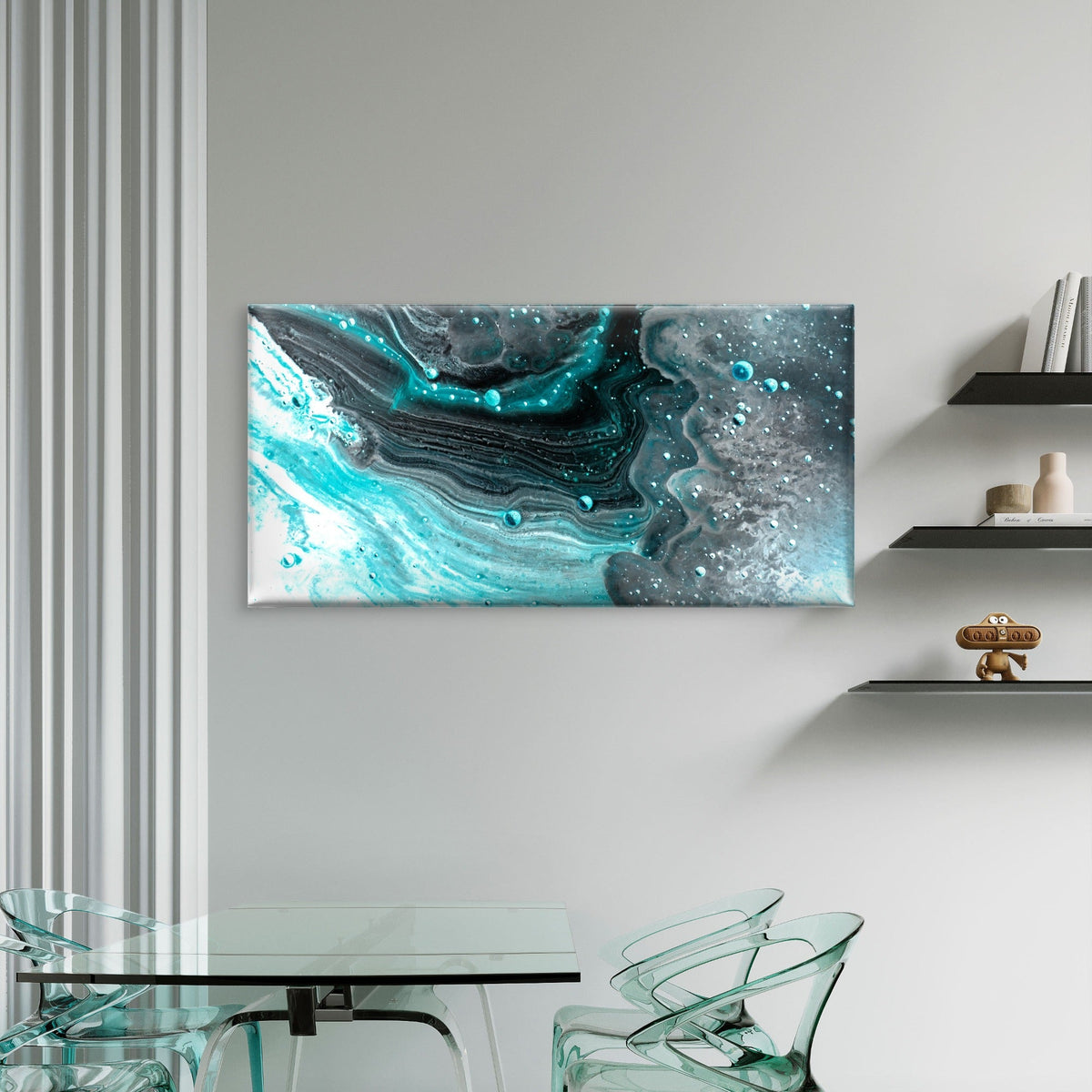 Teal Blue Fluid Marble Ocean Wave Wall Art Canvas Office Home Room Framed 120x60cm