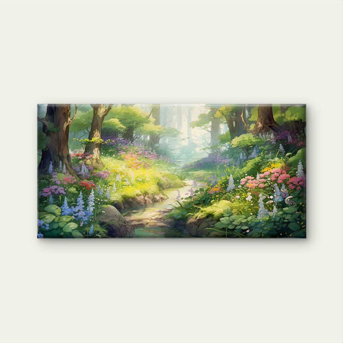 Forest Stream Spring Flower Wall Art Canvas Office Home Room Framed 120x60cm