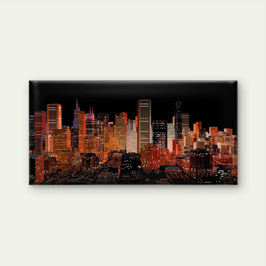 Modern City Skyline Night View Wall Art Canvas Office Home Room Framed 80x45cm