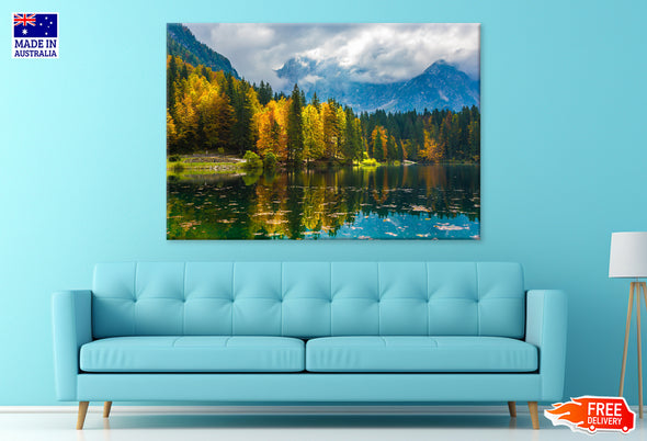 Clouds over Mountains & Forest Print 100% Australian Made Stretched Canvas Ready to Hang - NT-110