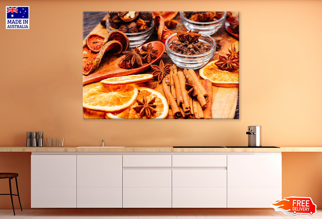 Star Anise & Cinnamon With Orange Print 100% Australian Made Stretched Canvas Ready to Hang - KR-110