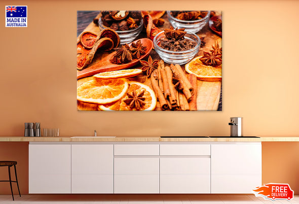 Star Anise & Cinnamon With Orange Print 100% Australian Made Stretched Canvas Ready to Hang - KR-110