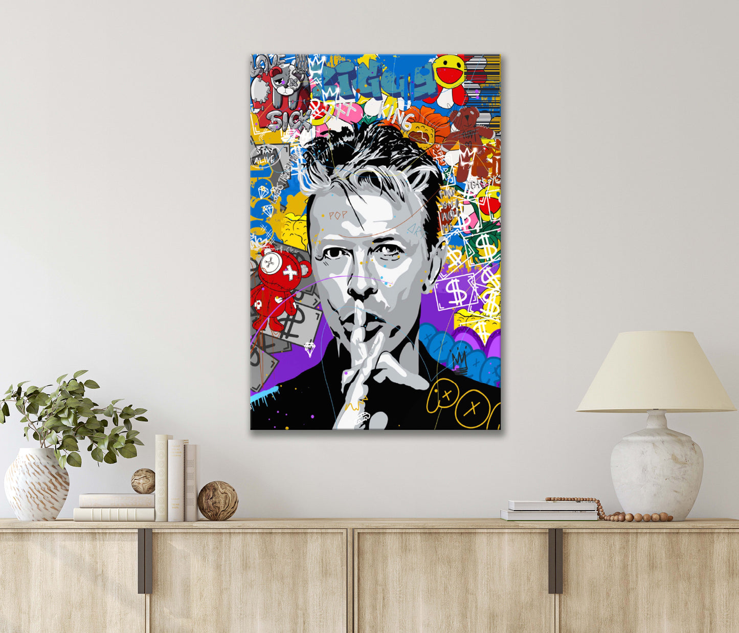 Graffiti Painting of a Mysterious Man with A Finger on Lips Print 100% Australian Made 40x60cm Stretched Canvas Ready to Hang