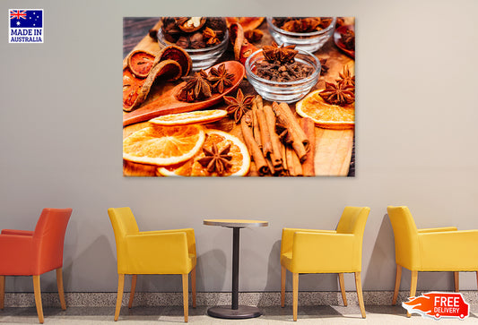 Star Anise & Cinnamon With Orange Print 100% Australian Made Stretched Canvas Ready to Hang - KR-110