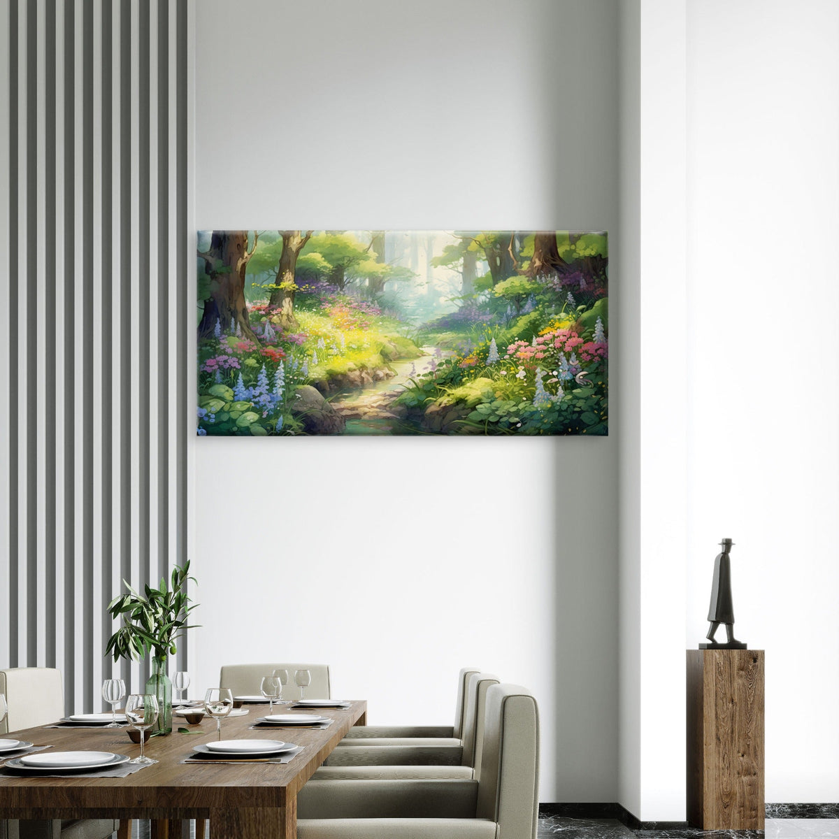 Forest Stream Spring Flower Wall Art Canvas Office Home Room Framed 80x45cm