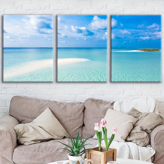 3pcs Tropical Island Beach Seascape Blue Metal Print Ready to Hang Art