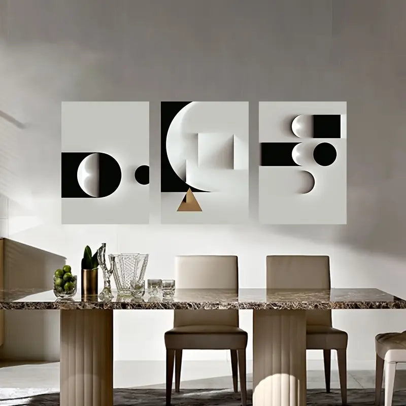 3pcs Modern Geometric Abstract B&W Metal Print Ready to Hang Art