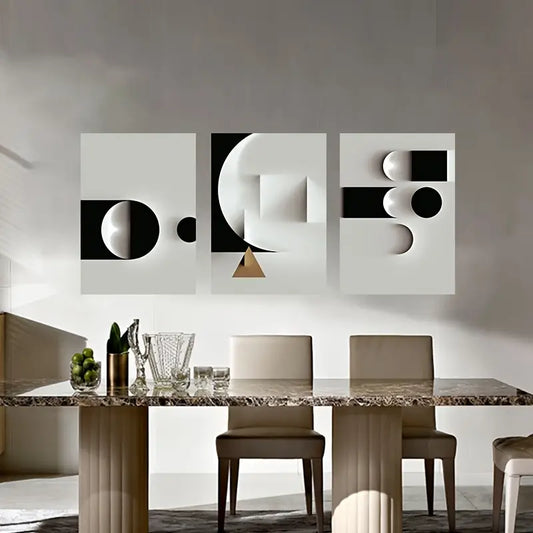3pcs Modern Geometric Abstract B&W Metal Print Ready to Hang Art