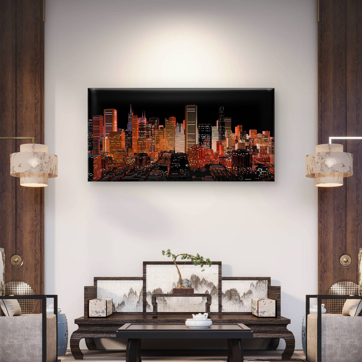 Modern City Skyline Night View Wall Art Canvas Office Home Room Framed 120x60cm