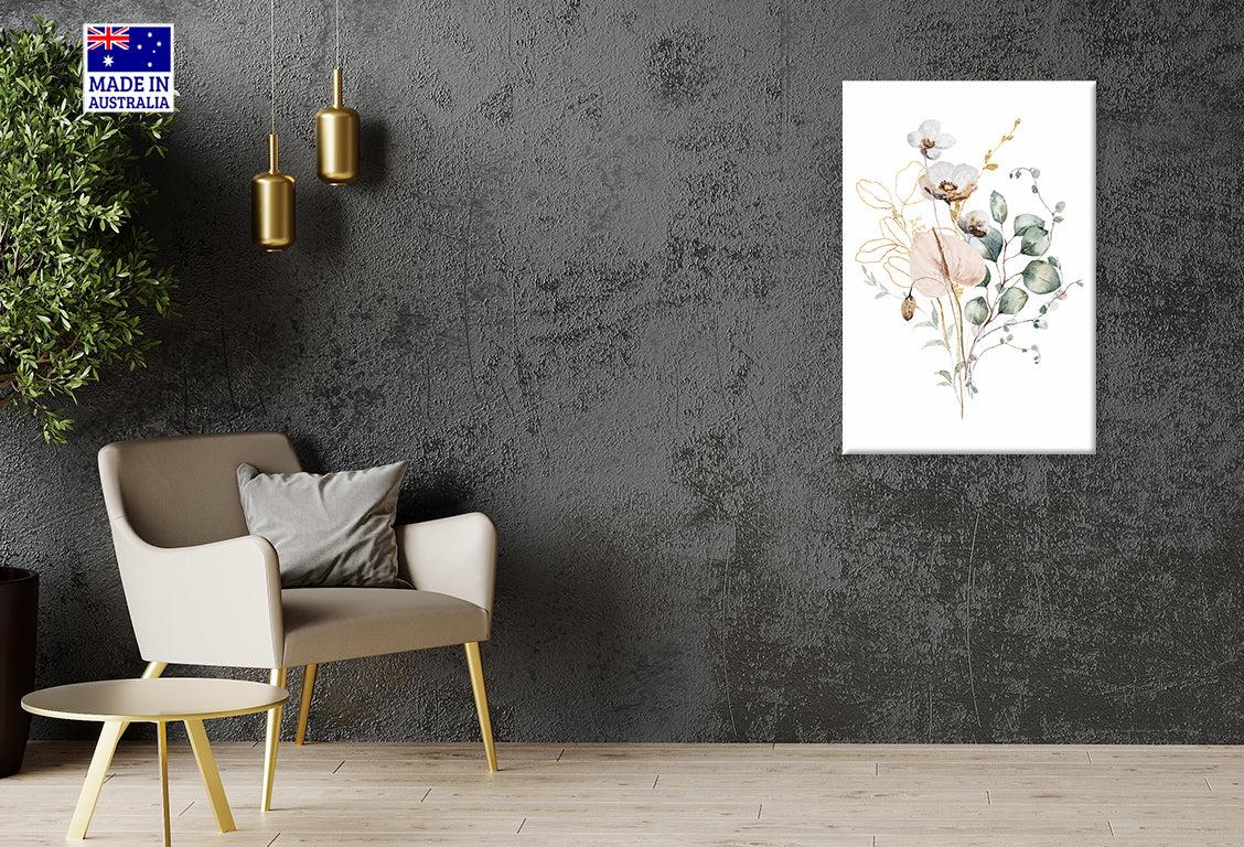 Bouquet Of Flowers Watercolor Painting Print 100% Australian Made 40x60cm Stretched Canvas Ready to Hang