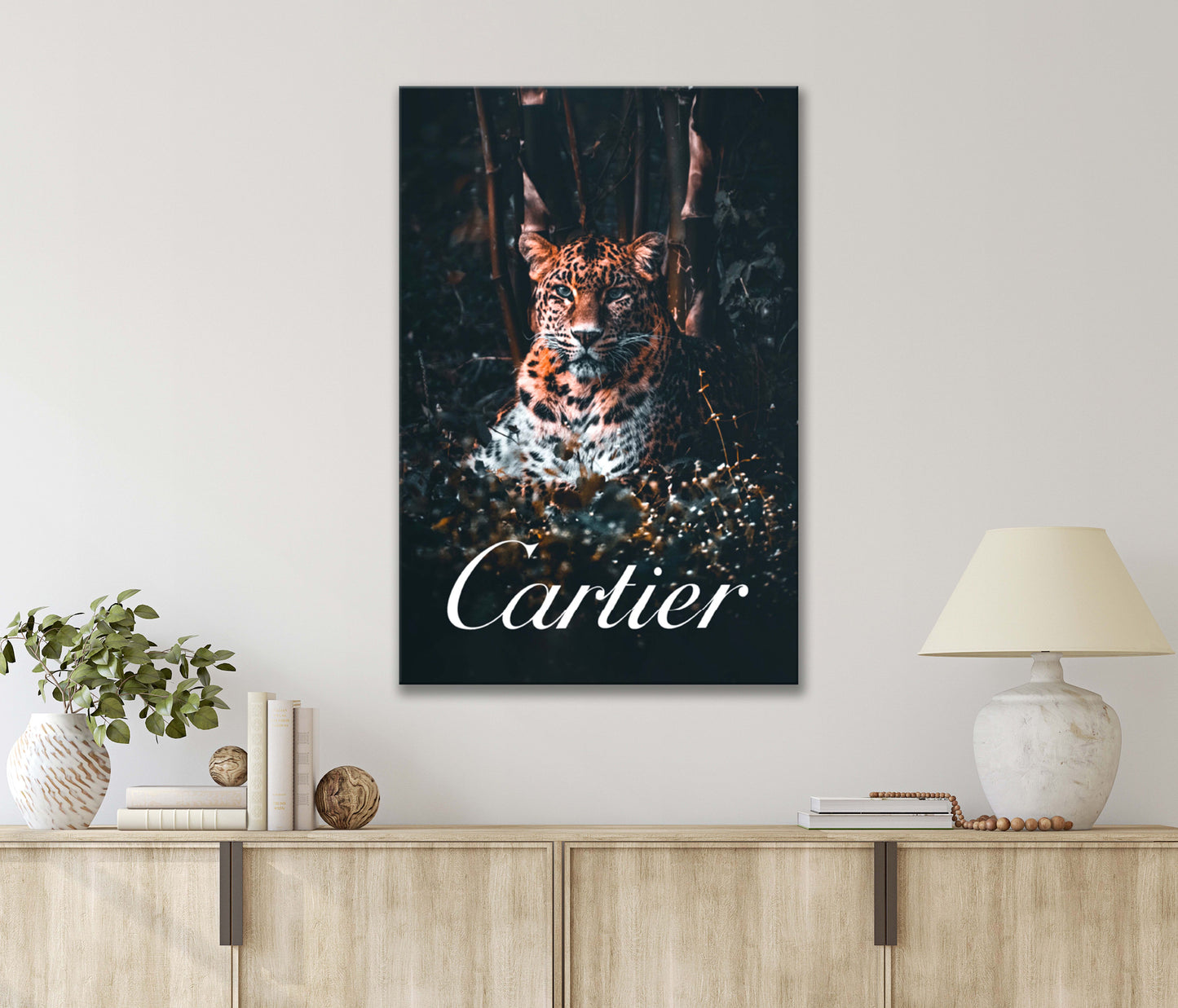 A Leopard Sitting in The Grass at Dark Forest, Fashion Print 100% Australian Made 40x60cm Stretched Canvas Ready to Hang